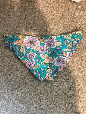 REVERSIBLE Floral Triangle Bikini Bottom in Teal with Pink & Yellow Flowers